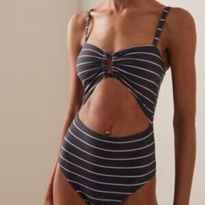 Anemos Striped Swimsuit NWOT cut out one tortoise piece womens Black (small)
